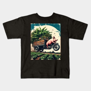 Pig transport vegetables on cargo bike Kids T-Shirt